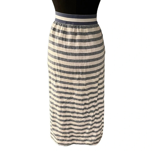 J. Jill Love Linen Striped Skirt Side Buttons Pockets S/M - Picture 3 of 8